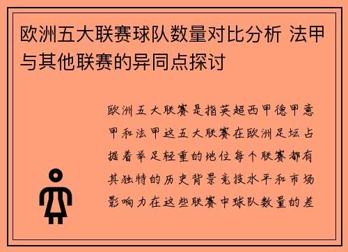 欧洲五大联赛球队数量对比分析 法甲与其他联赛的异同点探讨
